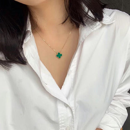 [Royal Top]CLOVER 15MM MALACHITE SINGLE FLOWER  NECKLACE
