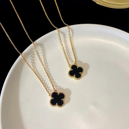 [Royal Top]CLOVER 15MM BLACK ONYX SINGLE FLOWER NECKLACE