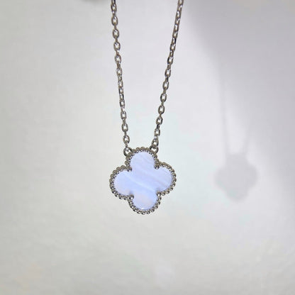 [Royal Top]CLOVER 15MM BLUE CHALCEDONY NECKLACE SILVER