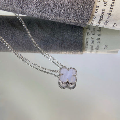 [Royal Top]CLOVER 15MM BLUE CHALCEDONY NECKLACE SILVER