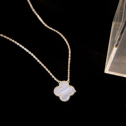 [Royal Top]CLOVER 15MM BLUE CHALCEDONY NECKLACE SILVER