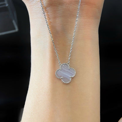 [Royal Top]CLOVER 15MM BLUE CHALCEDONY NECKLACE SILVER