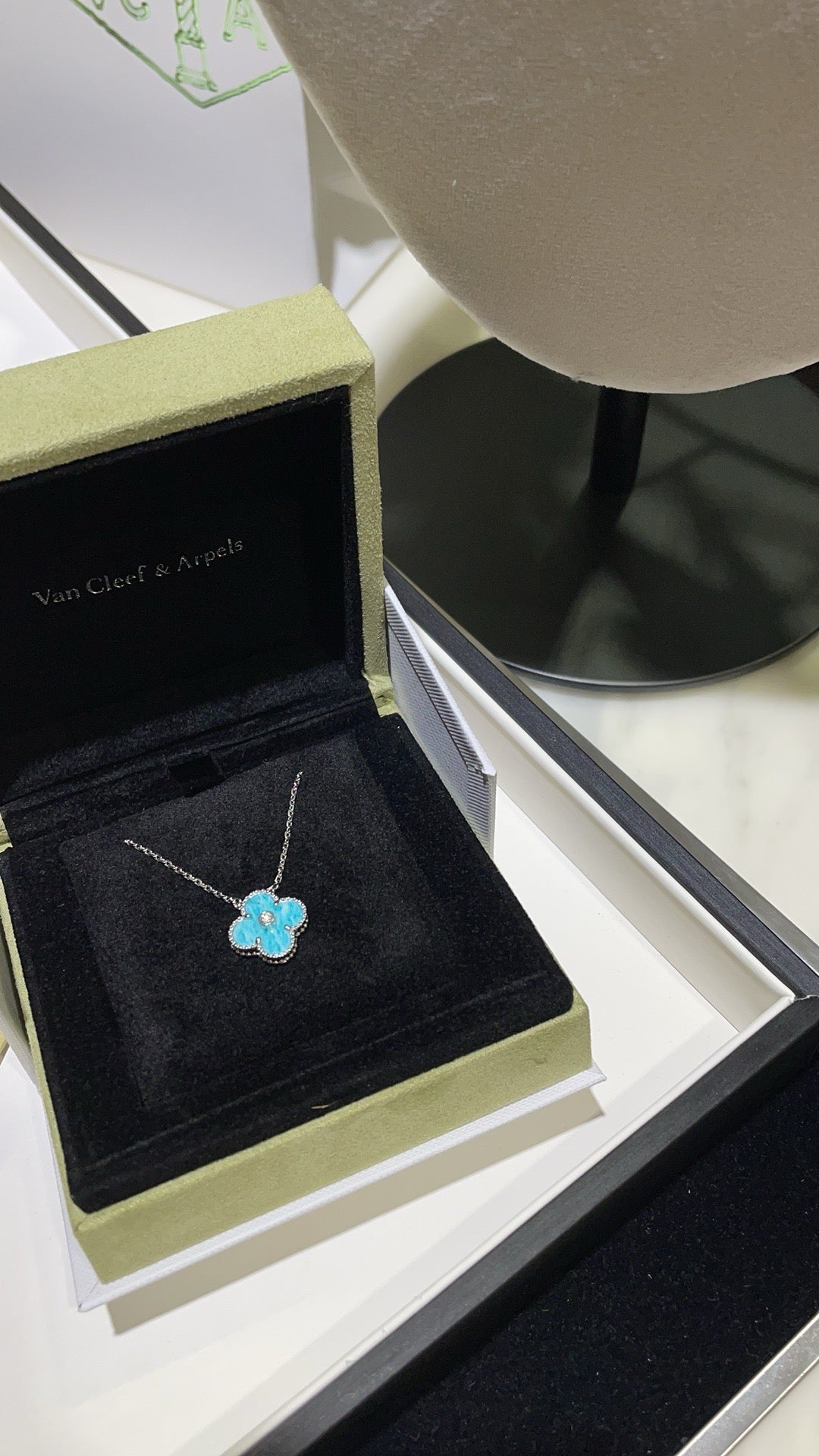 [Royal Top]CLOVER 15MM DIAMOND SVRES PORCELAIN  NECKLACE SILVER