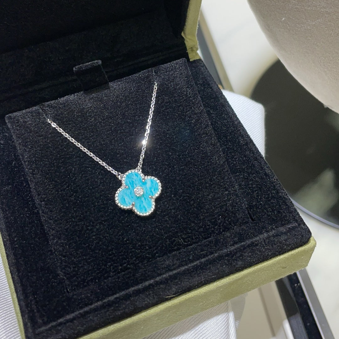 [Royal Top]CLOVER 15MM DIAMOND SVRES PORCELAIN  NECKLACE SILVER