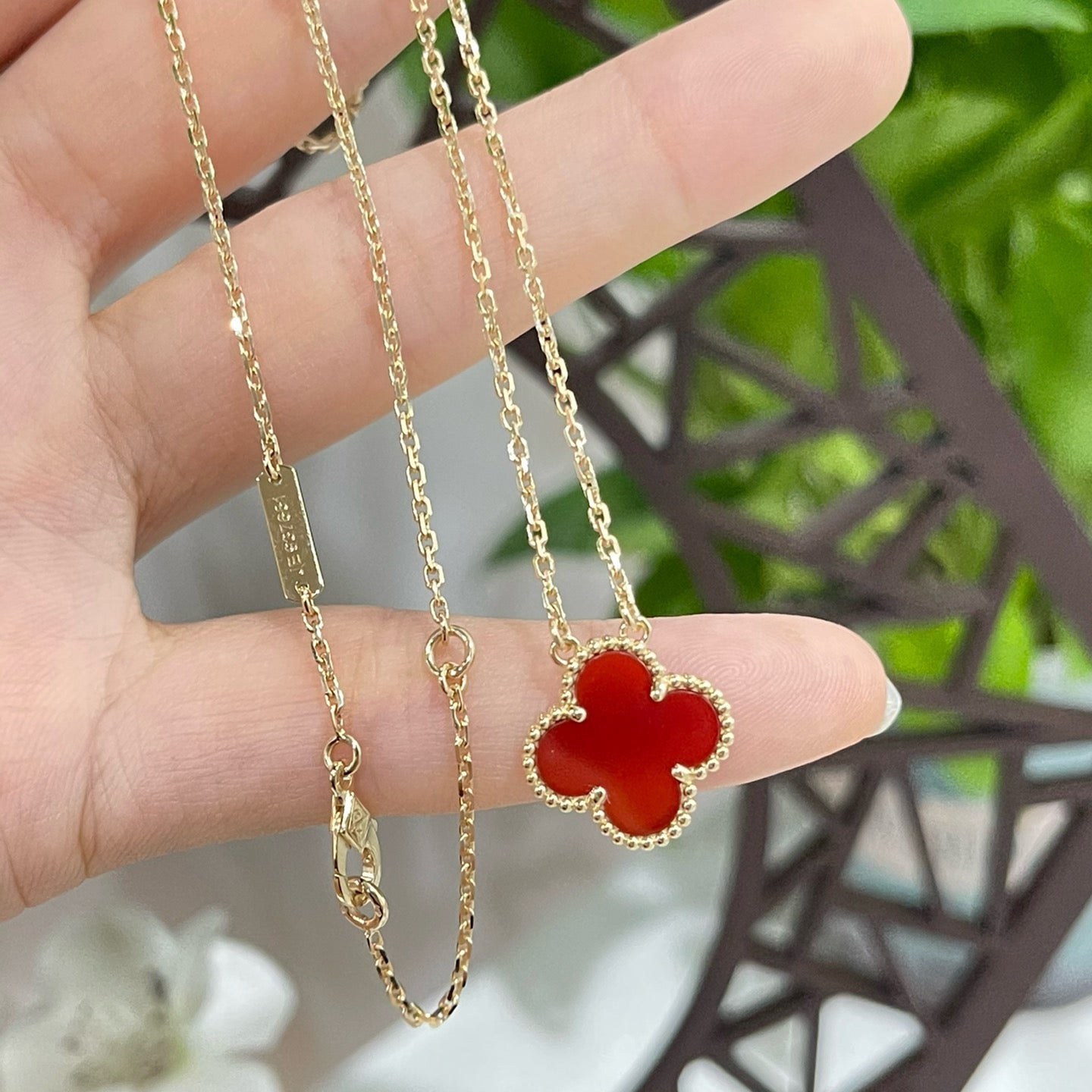 [Royal Top]CLOVER 15MM CARNELIAN SINGLE FLOWER NECKLACE