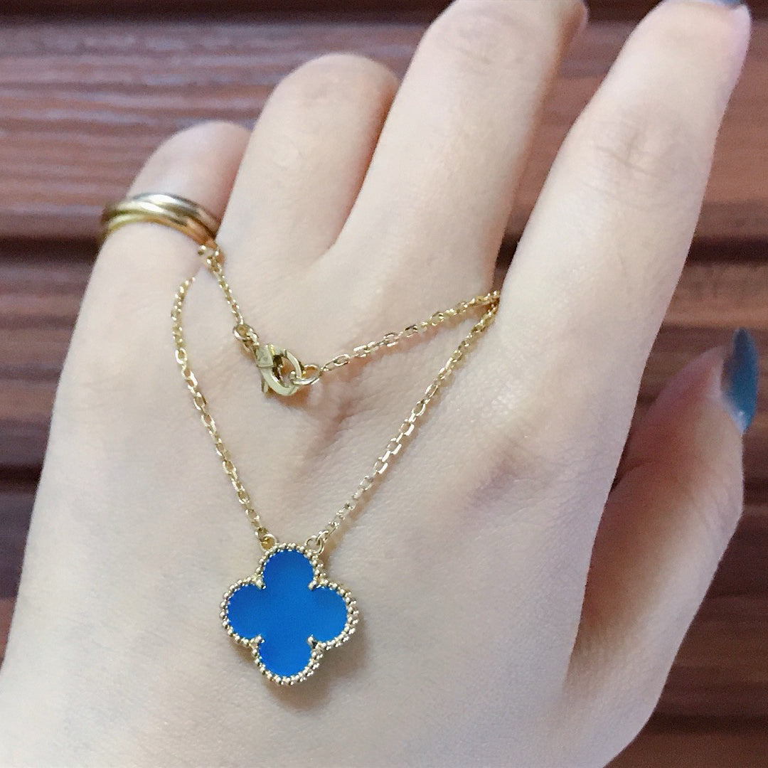 [Royal Top]CLOVER 15MM BLUE AGATE NECKLACE