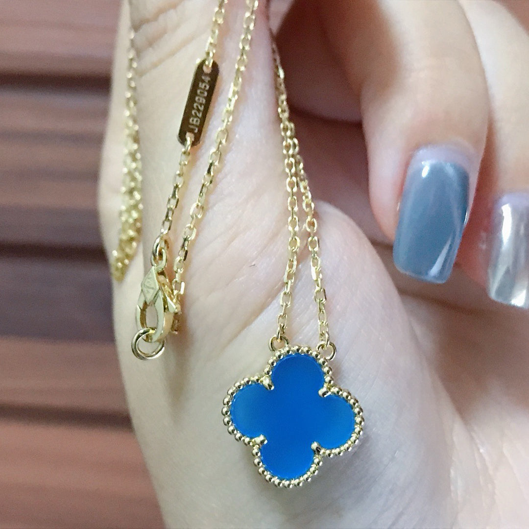 [Royal Top]CLOVER 15MM BLUE AGATE NECKLACE