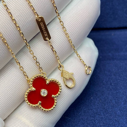 [Royal Top]CLOVER 15MM DIAMOND CARNELIAN NECKLACE