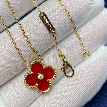 [Royal Top]CLOVER 15MM DIAMOND CARNELIAN NECKLACE