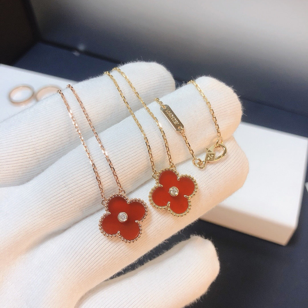 [Royal Top]CLOVER 15MM DIAMOND CARNELIAN NECKLACE