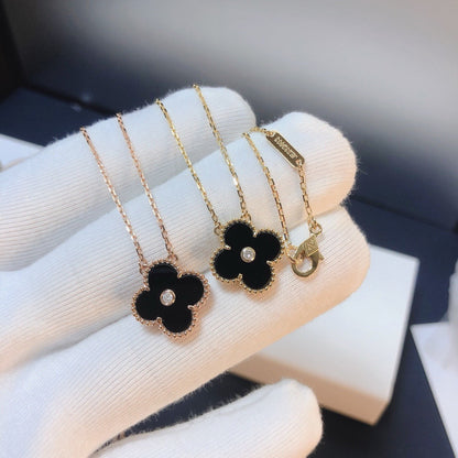 [Royal Top]CLOVER 15MM DIAMOND ONYX NECKLACE
