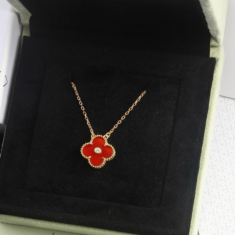 [Royal Top]CLOVER 15MM DIAMOND CARNELIAN NECKLACE