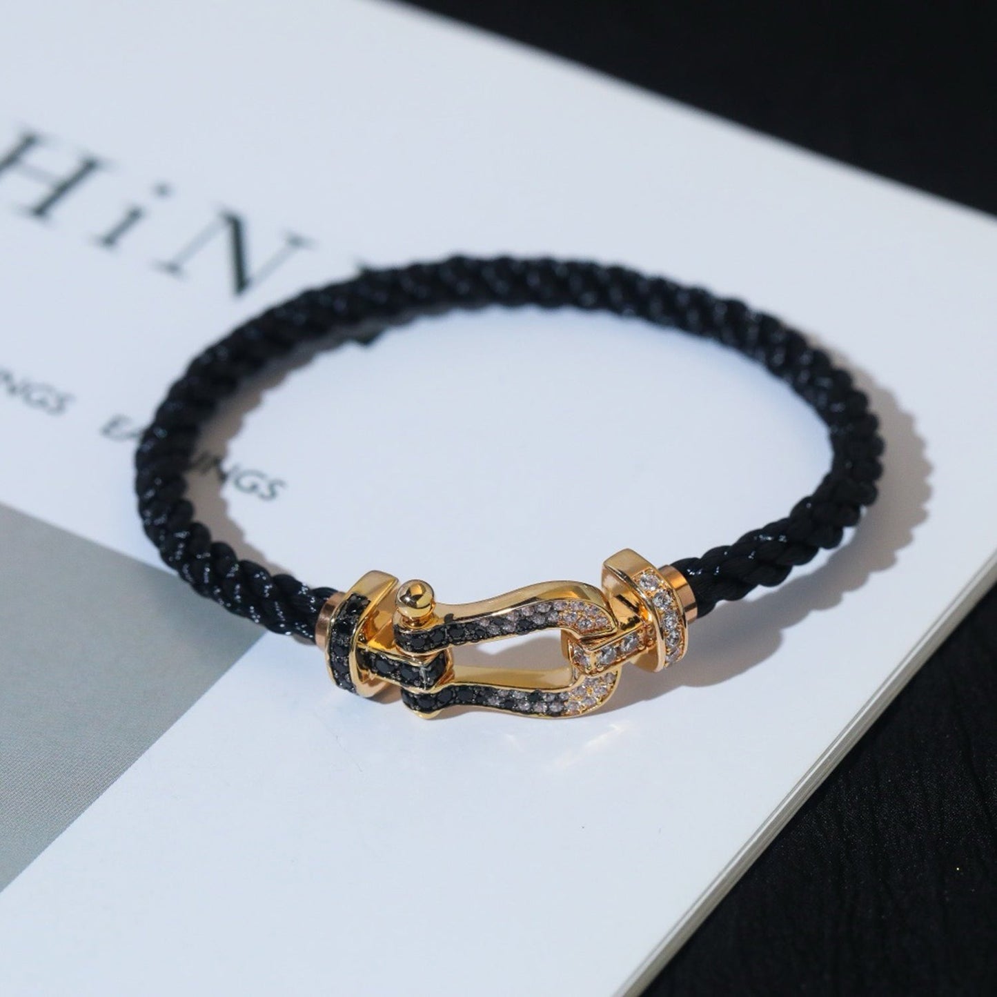 [Royal Top]FORCE LARGE HORSESHOE BLACK WHITE DIAMOND BRACELET ROSE GOLD
