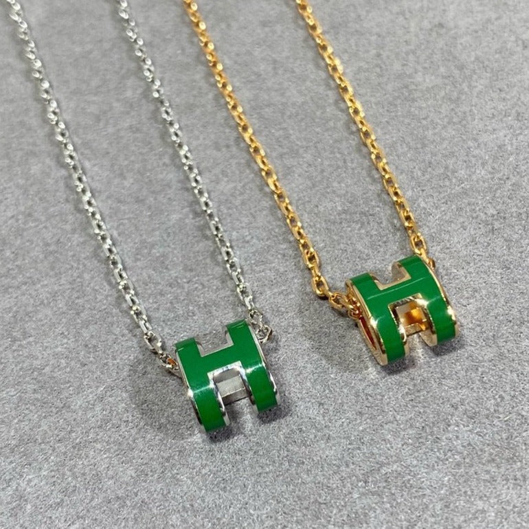 [Royal Top]POP H GREEN NECKLACE SILVER AND GOLD