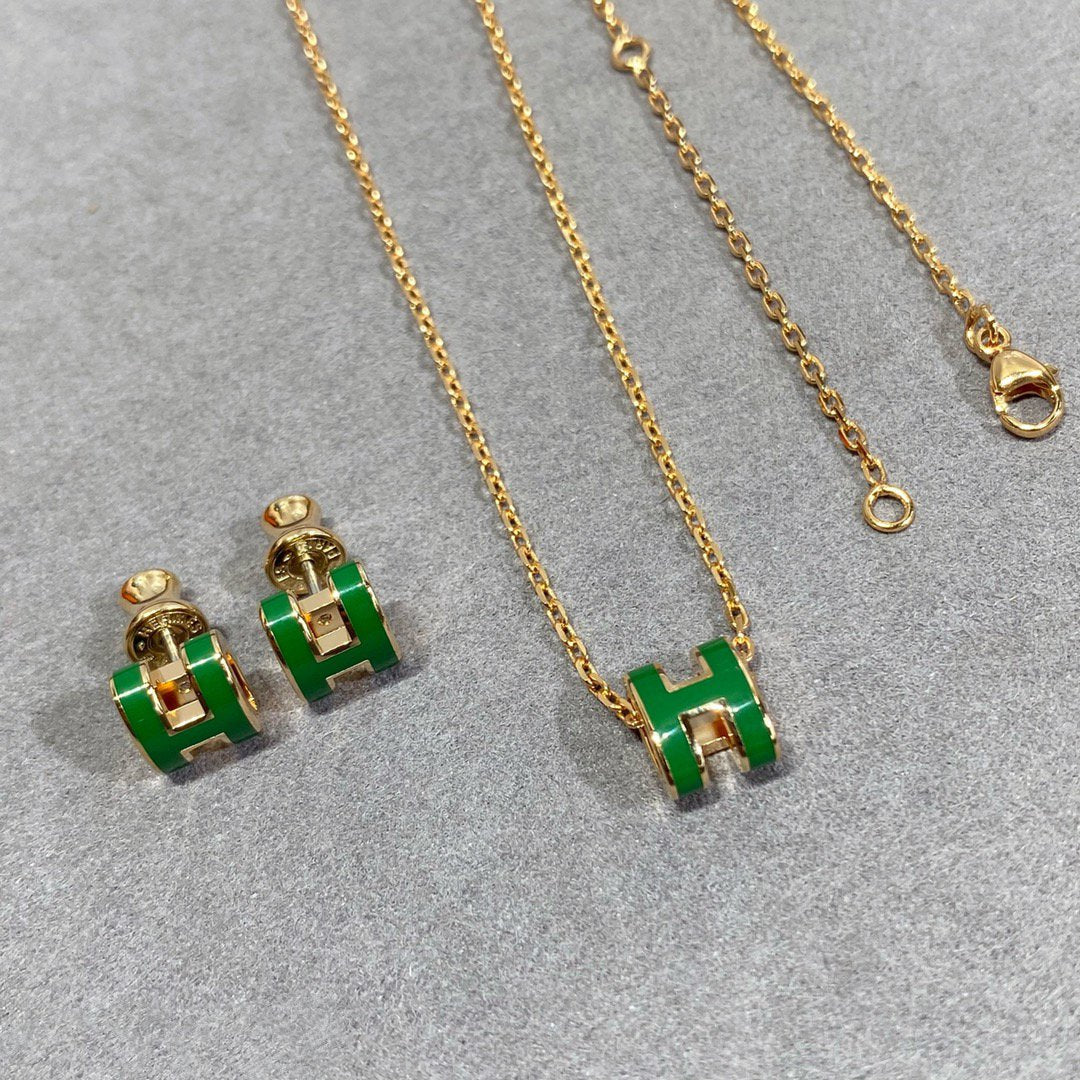 [Royal Top]POP H GREEN NECKLACE SILVER AND GOLD