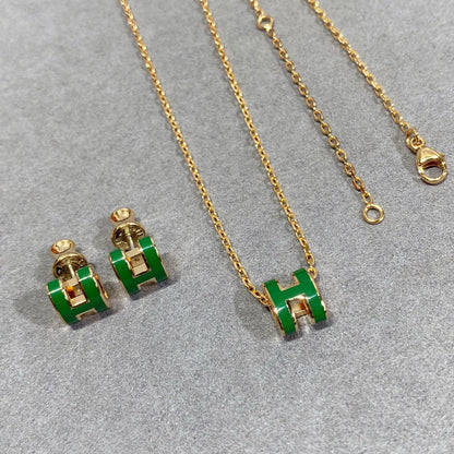 [Royal Top]POP H GREEN NECKLACE SILVER AND GOLD