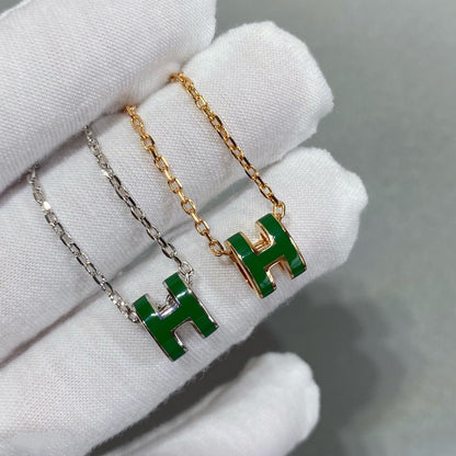 [Royal Top]POP H GREEN NECKLACE SILVER AND GOLD