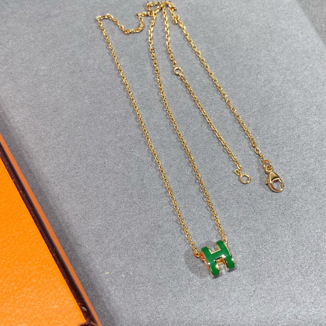 [Royal Top]POP H GREEN NECKLACE SILVER AND GOLD