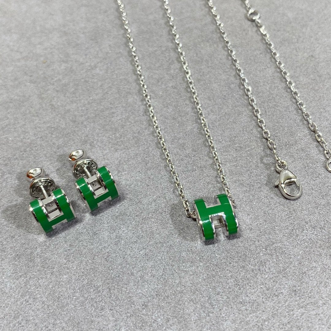 [Royal Top]POP H GREEN NECKLACE SILVER AND GOLD