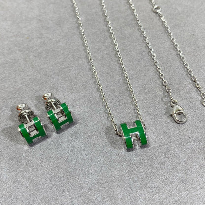 [Royal Top]POP H GREEN NECKLACE SILVER AND GOLD