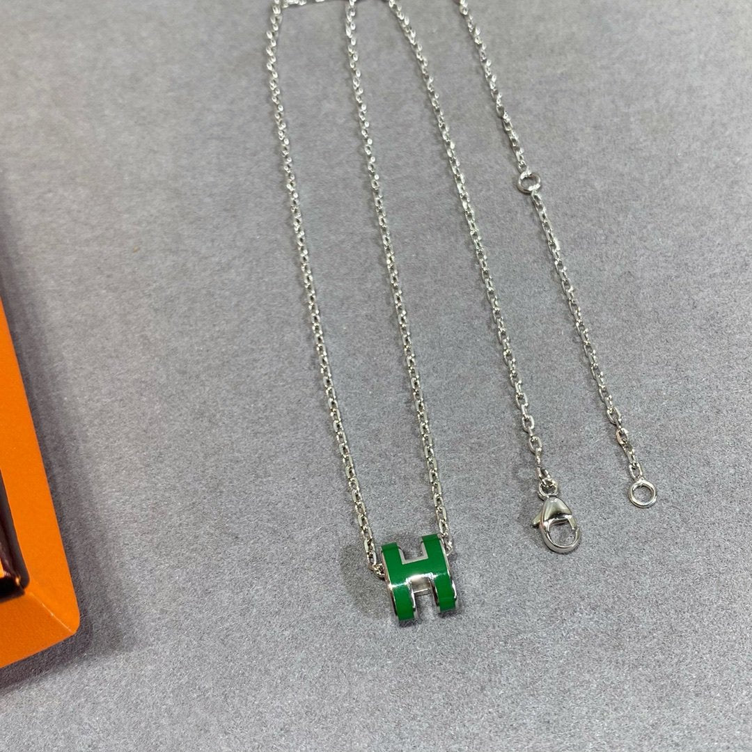 [Royal Top]POP H GREEN NECKLACE SILVER AND GOLD