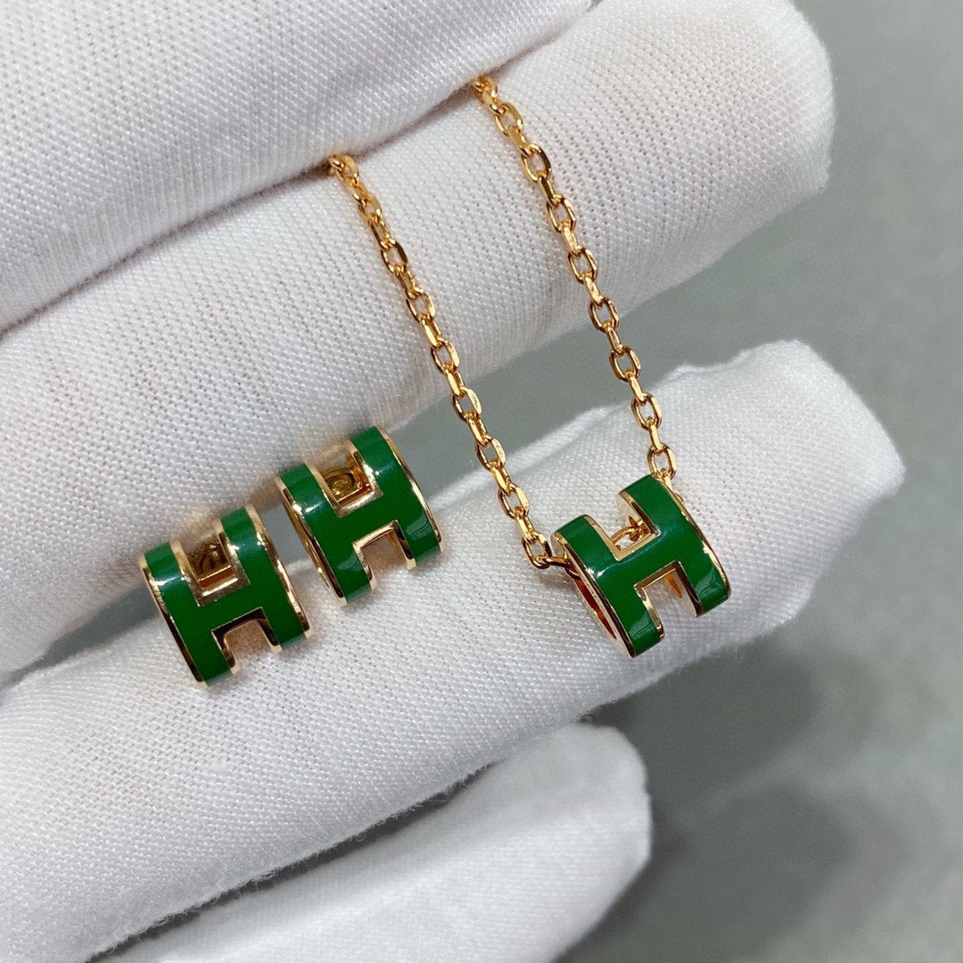 [Royal Top]POP H GREEN NECKLACE SILVER AND GOLD