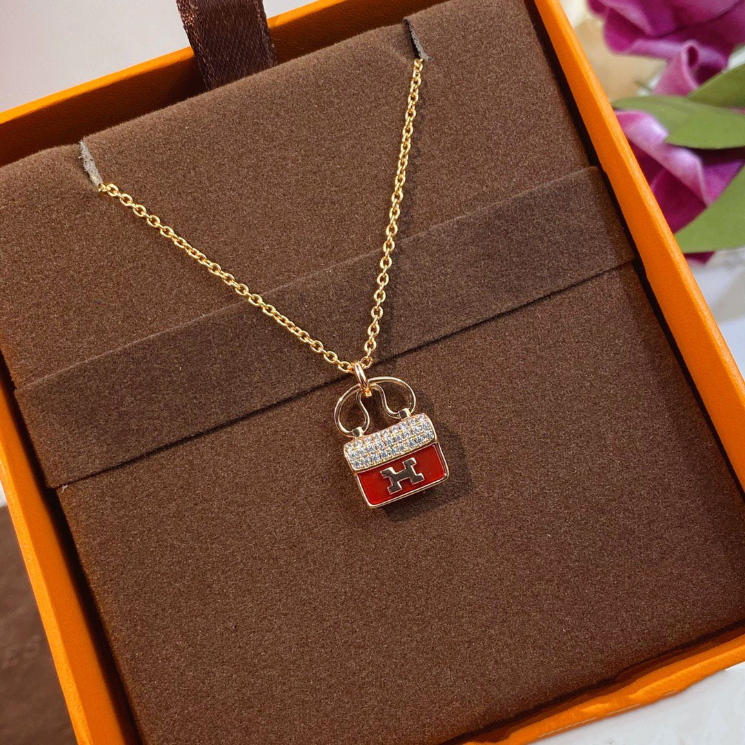 [Royal Top]CONSTANCE RED PEDANT PINK GOLD NECKLACE
