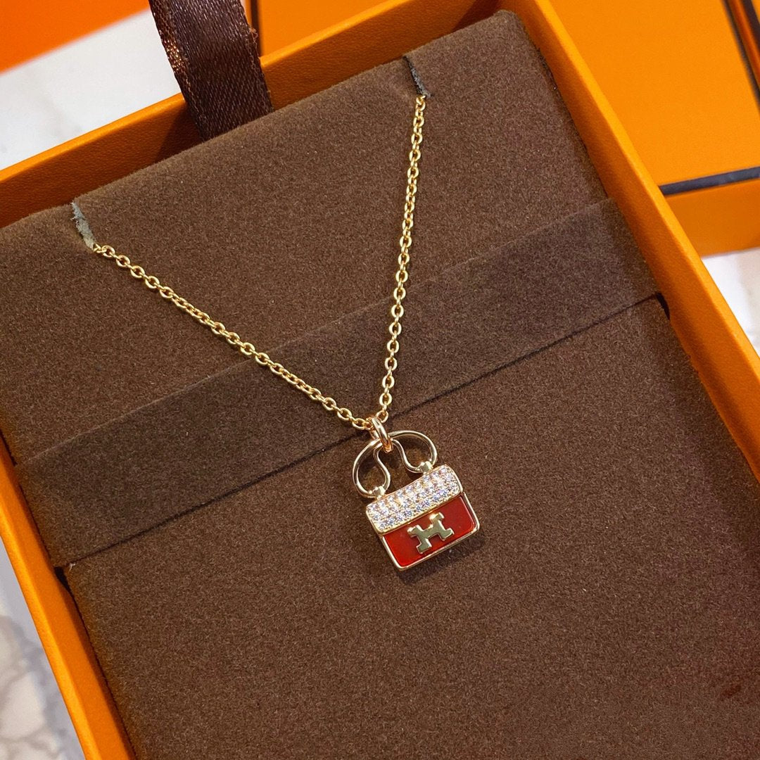 [Royal Top]CONSTANCE RED PEDANT PINK GOLD NECKLACE