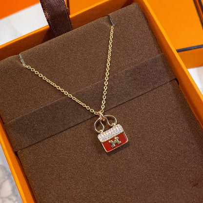 [Royal Top]CONSTANCE RED PEDANT PINK GOLD NECKLACE