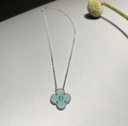 [Royal Top]CLOVER 1 DIAMOND LIGHT BLUE SILVER NECKLACE