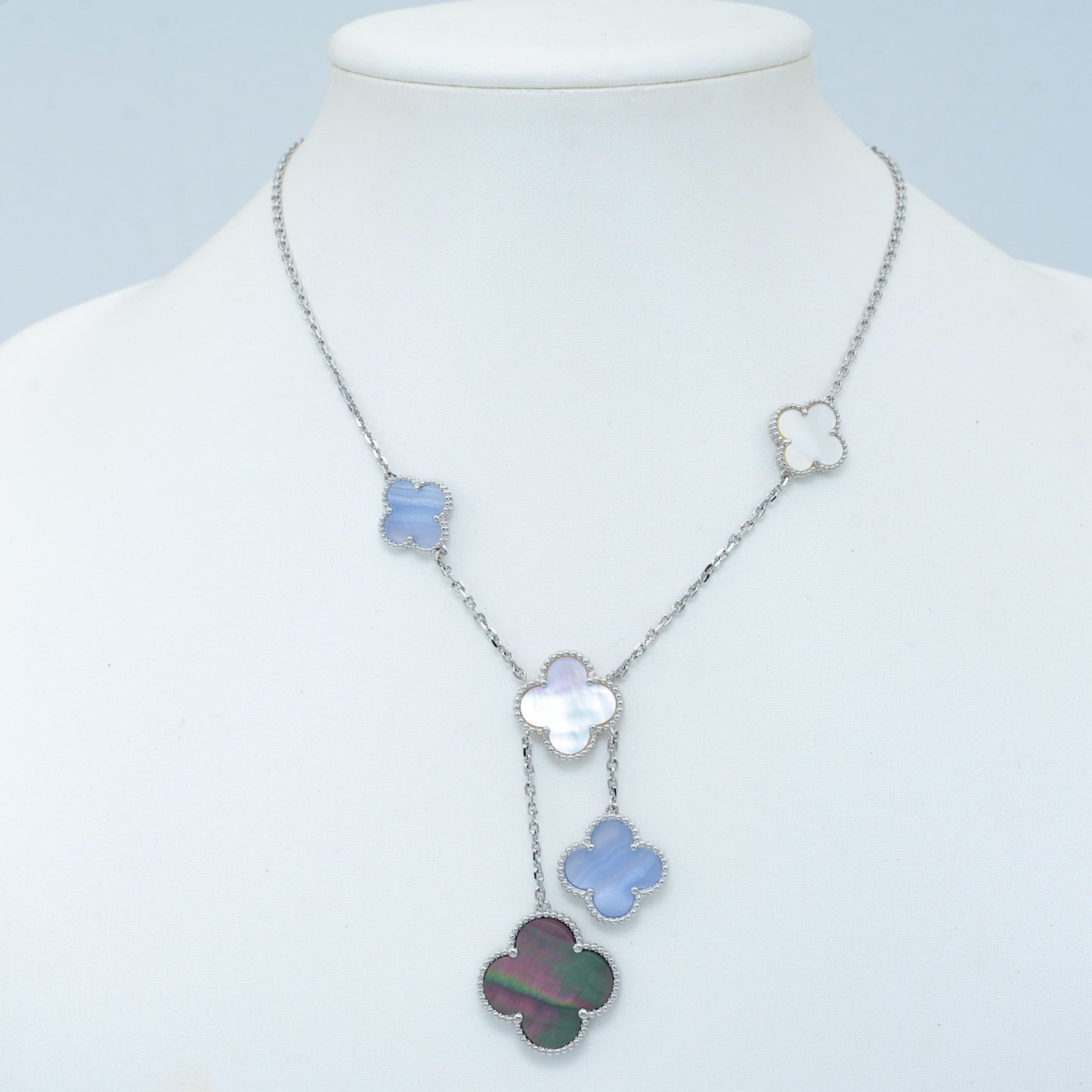 [Royal Top]CLOVER MOP CHALCEDONY NECKLACE SILVER 6 MOTIF