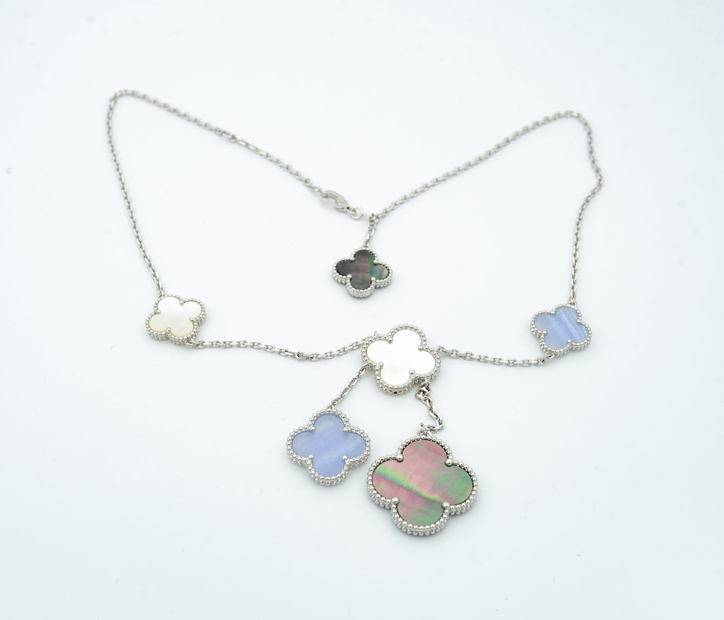 [Royal Top]CLOVER MOP CHALCEDONY NECKLACE SILVER 6 MOTIF