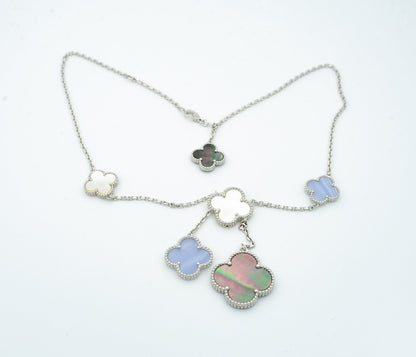 [Royal Top]CLOVER MOP CHALCEDONY NECKLACE SILVER 6 MOTIF
