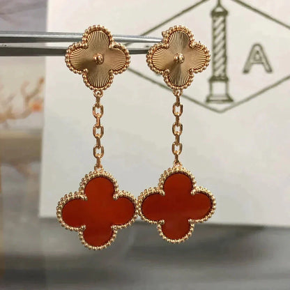 [Royal Top]CLOVER 2 MOTIF  LASER CARNELIAN EARRINGS