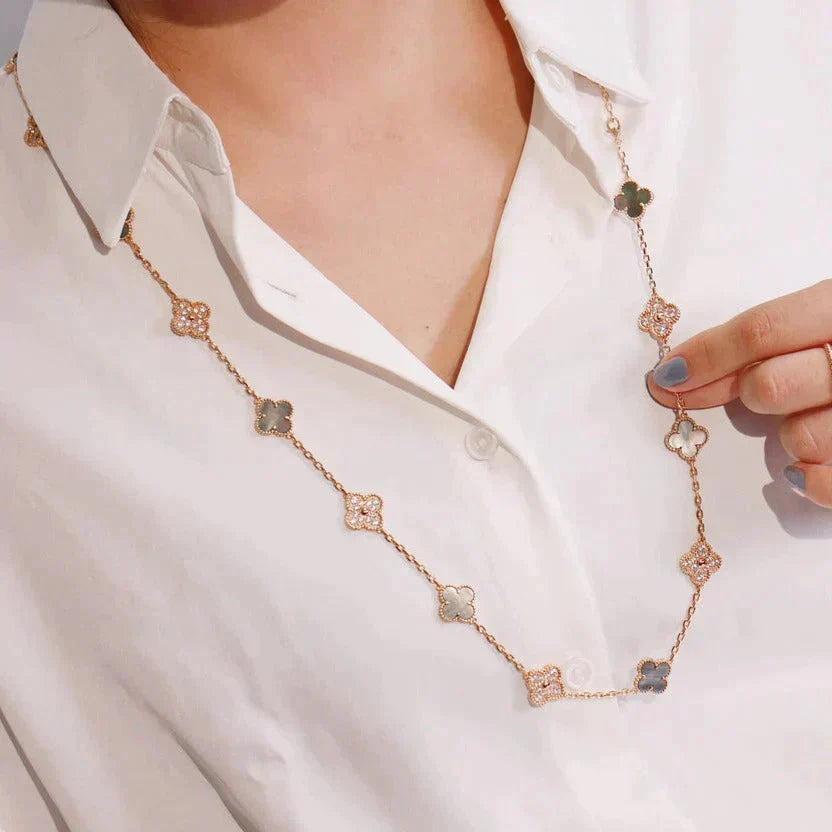 [Royal Top]CLOVER 20 MOTIFS DARK MOP DIAMOND  NECKLACE