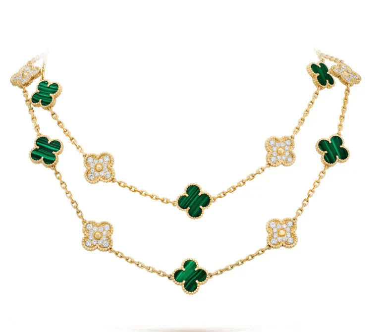 [Royal Top]CLOVER 20 MOTIFS MALACHITE DIAMOND NECKLACE