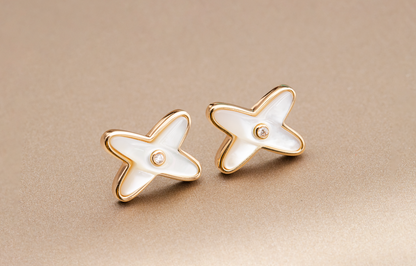 [Royal Top]JEUX DE WHITE MOP PINK GOLD DIAMOND EARRINGS