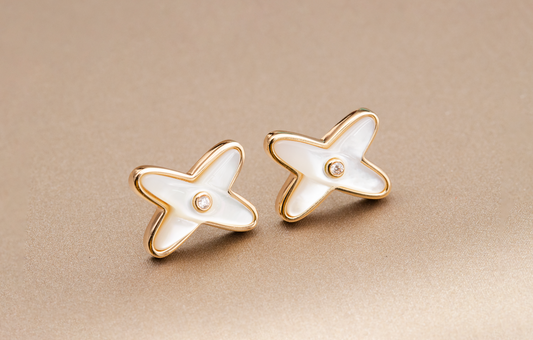 [Royal Top]JEUX DE WHITE MOP PINK GOLD DIAMOND EARRINGS