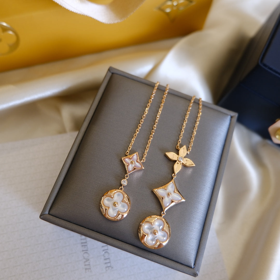 [Royal Top]COLOR BLOSSOM LARIAT NECKLACE PINK GOLD WHITE MOTHER PEARL AND DIAMOND