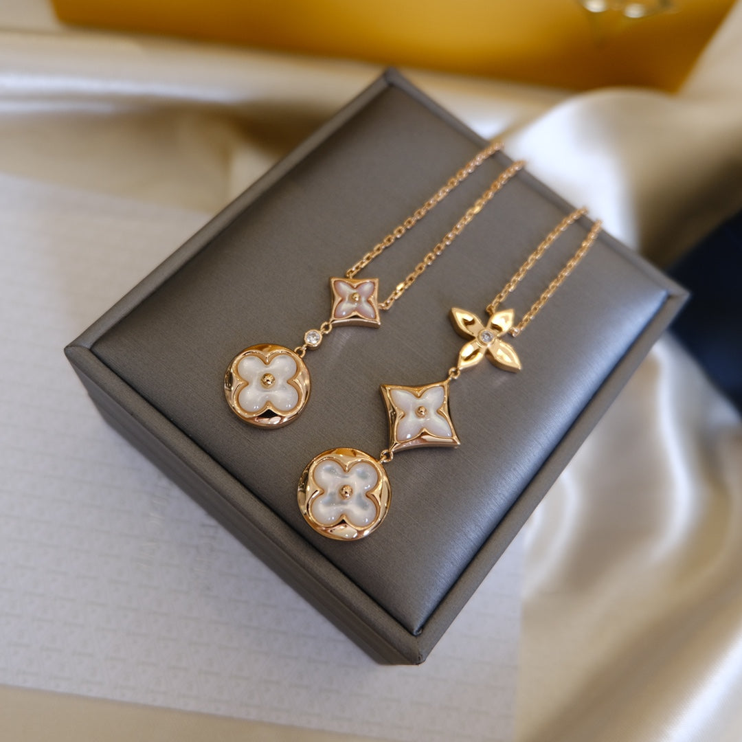 [Royal Top]COLOR BLOSSOM LARIAT NECKLACE PINK GOLD WHITE MOTHER PEARL AND DIAMOND