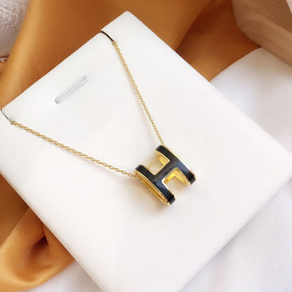 [Royal Top]HM CLIC BLACK ENAMEL GOLD NECKLACE