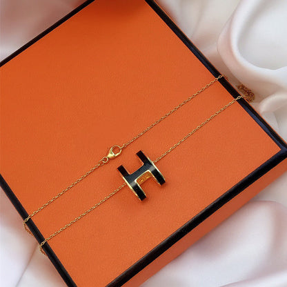 [Royal Top]HM CLIC BLACK ENAMEL GOLD NECKLACE