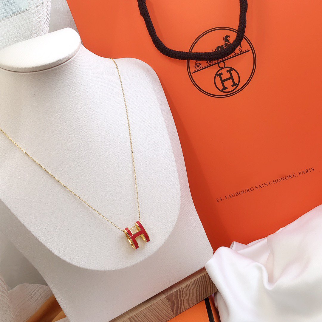 [Royal Top]HM CLIC RED ENAMEL GOLD NECKLACE