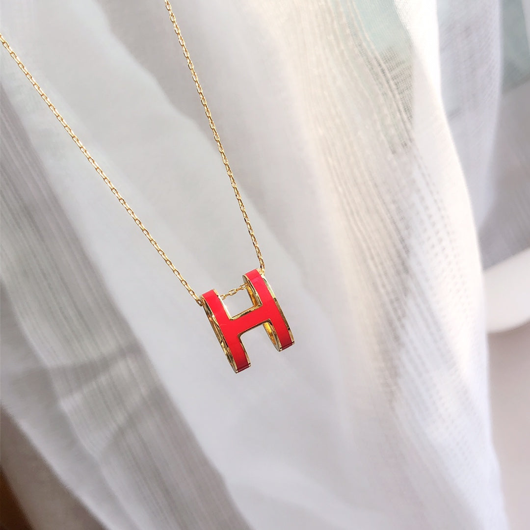 [Royal Top]HM CLIC RED ENAMEL GOLD NECKLACE