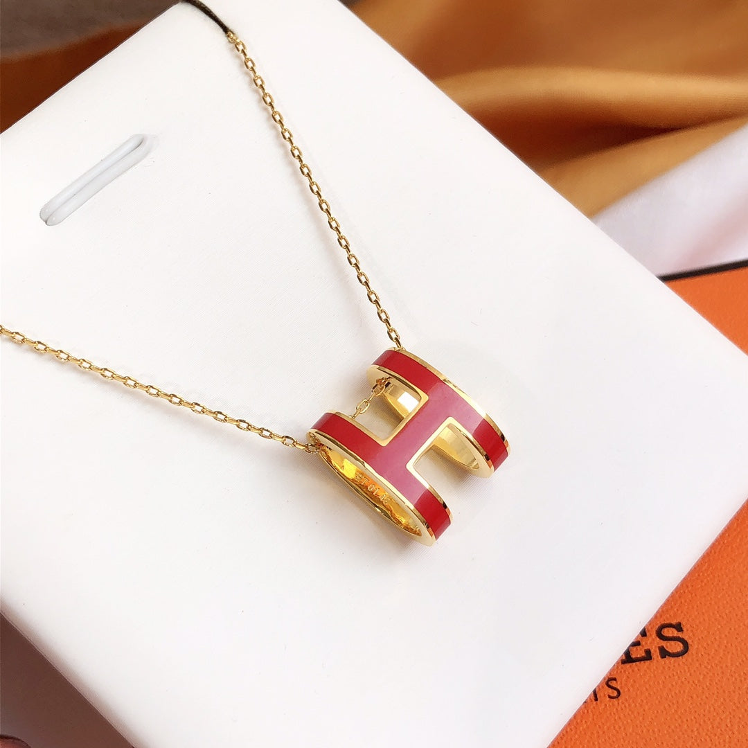 [Royal Top]HM CLIC RED ENAMEL GOLD NECKLACE