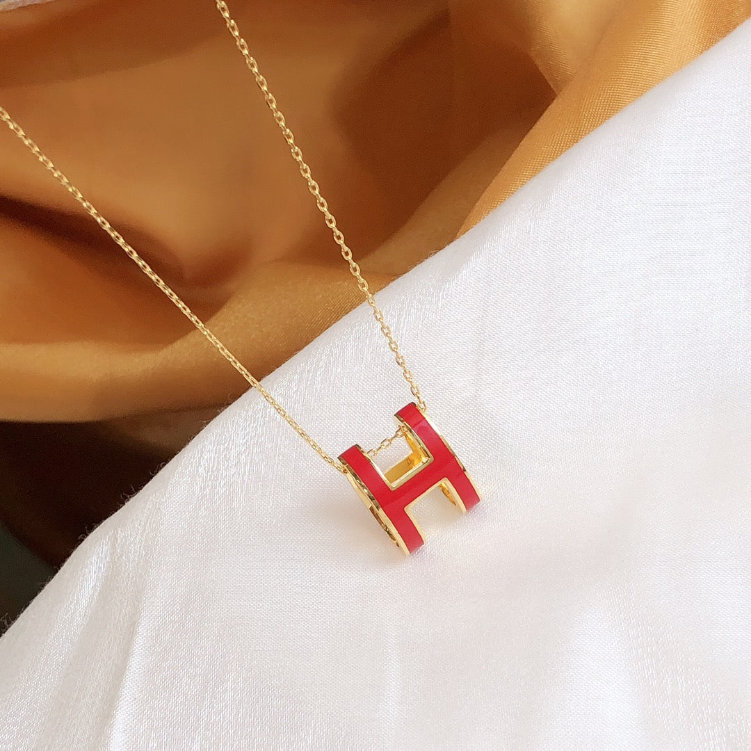 [Royal Top]HM CLIC RED ENAMEL GOLD NECKLACE