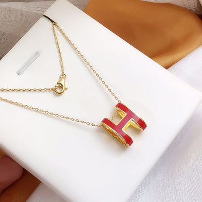 [Royal Top]HM CLIC RED ENAMEL GOLD NECKLACE