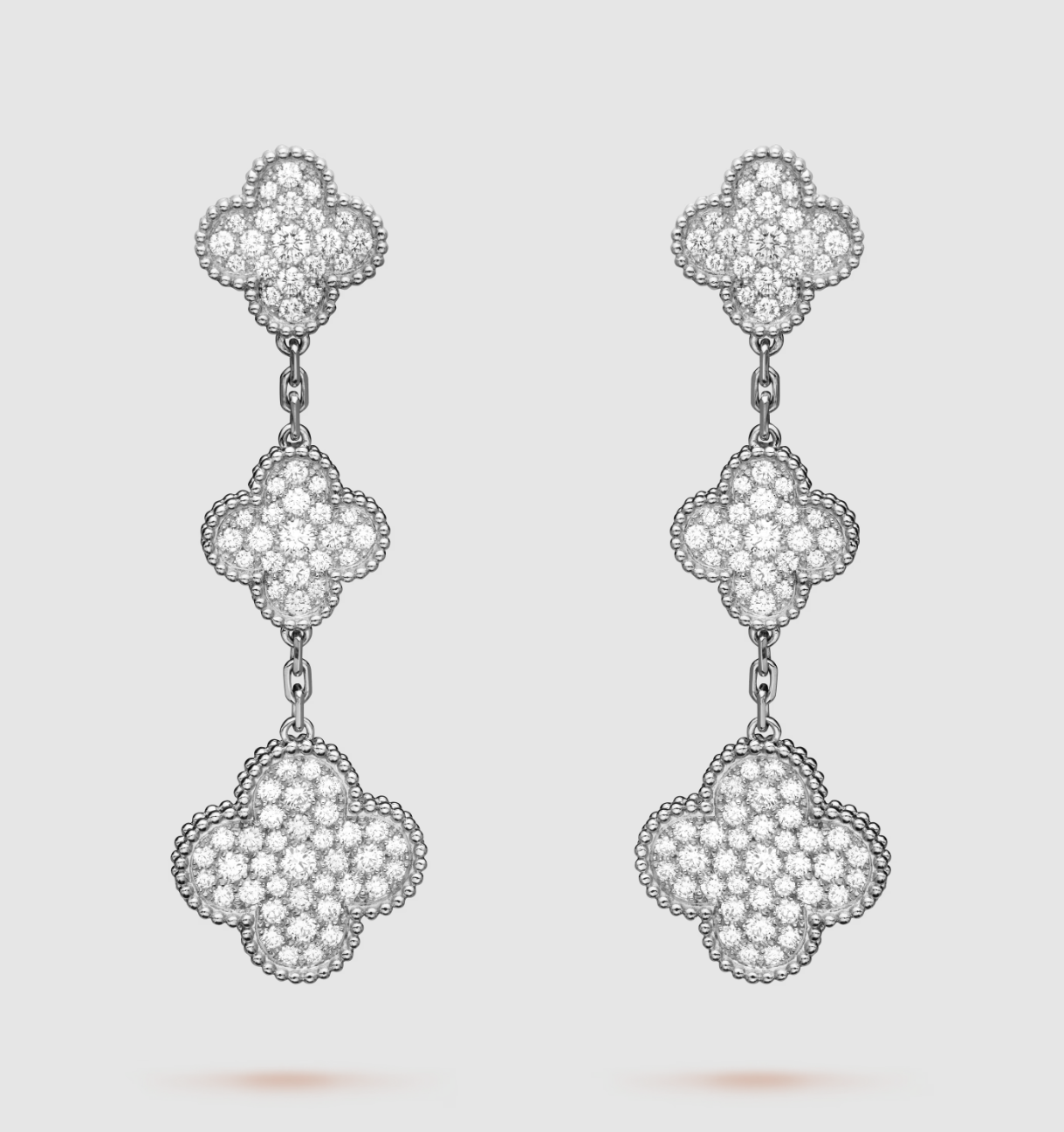 [Royal Top]CLOVER 3 MOTIF DIAMOND SILVER DROP EARRINGS