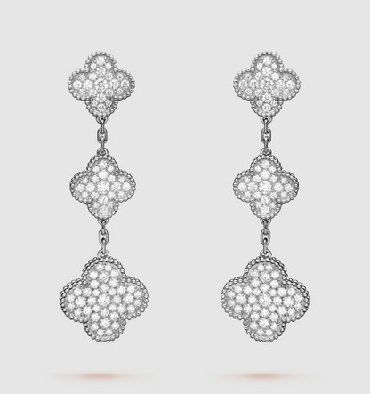 [Royal Top]CLOVER 3 MOTIF DIAMOND SILVER DROP EARRINGS