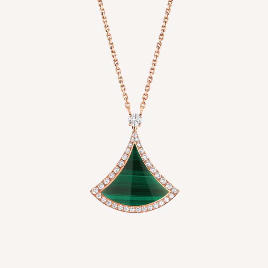 [Royal Top]DREAM MALACHITE DIAMOND PAVED PINK GOLD NECKLACE